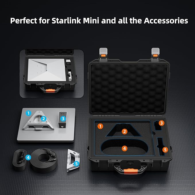 Starlink Mini Case, Waterproof Hard Travel Star Link Case for Mini Starlink with Molded Foam for Accessories, Lockable Storage Bag Black