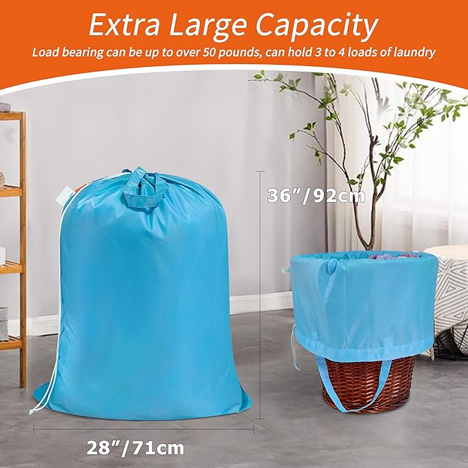 Polecasa Heavy Duty Large Laundry Bag with 130gsm Tear Resistant Fabric and Handles, Easy to Carry Durable Dirty Clothes Drawstring Bag, Perfect for College Dorm,Travel, 2 Pack 28”x36”,Gulf Blue