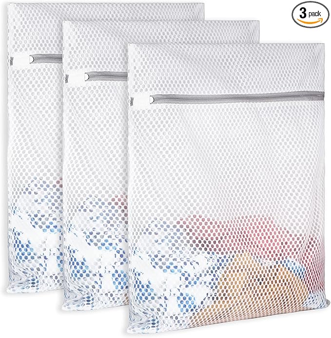 Extra Large Honeycomb Mesh Laundry Bag125gsm Net Fabric Durable and Reusable Delicate Wash Bag,Travel Organization Bag for Lingerie,Clothes,Jeans,Bath Towel,Sock (3 Large)