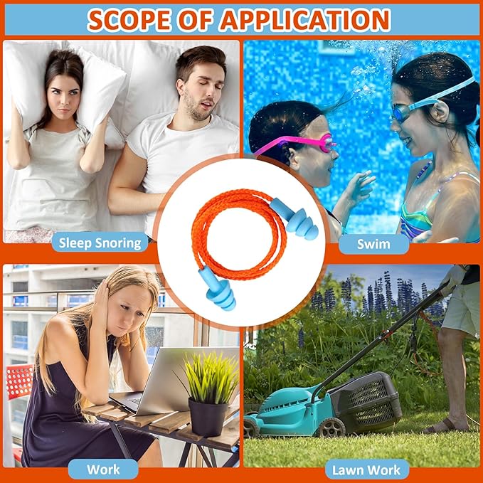 Xuhal 200 Pairs Corded Ear Plugs Silicone Earplugs with Cord Individually Wrapped Reusable Earplugs Sleep Noise Cancelling Hearing Protection for Snoring Shooting Studying Construction (Light Blue)