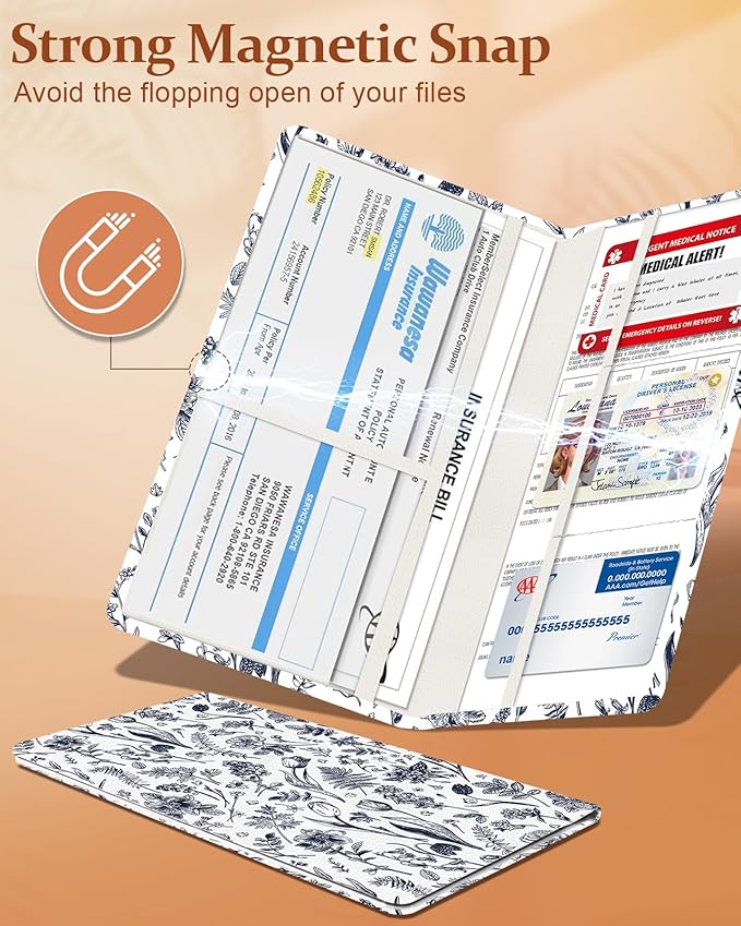 Slohif Car Registration and Insurance Card Holder with Magnetic Shut - Vehicle Glove Box Organizer Women Leather Automobile License Holders Coasters Auto Accessories Case for Document,Leaves