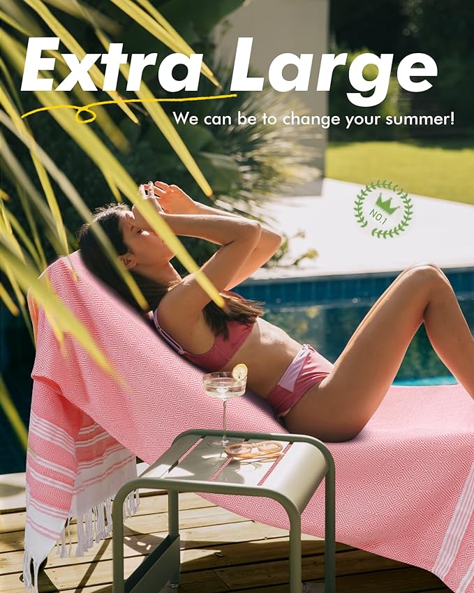 Genovega 6 Packs Oversized Turkish Beach Towel 74"x38" Thin Quick Dry Sand Free Pool Swim Towels Large XL Adult Clearance Blanket Travel Vacation Accessories Essentials Multi LightGreen Rhombus