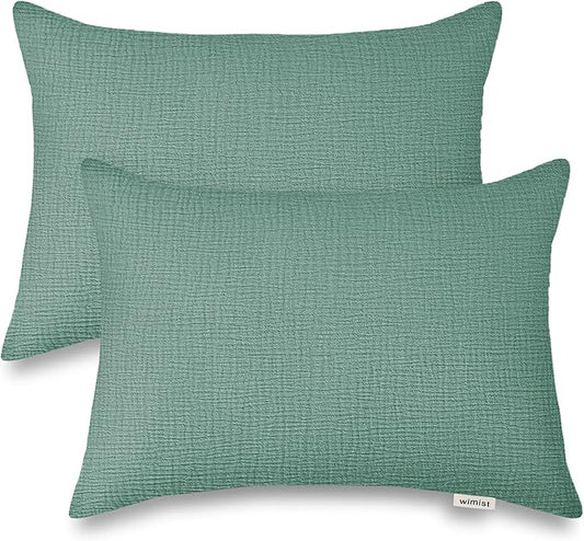 Toddler Pillowcases for 13"x18" Pillow 2 Pack, Muslin Small Toddler Baby Kids Travel Pillow Covers for Boys Girls with Envelope Closure (Roman Green, 13 x 18 Inch)