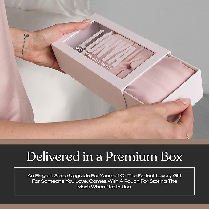 Lunya Weighted Silk Sleep Mask – Mulberry Silk Eye Cover with Cooling Glass Beads, Noise-Reducing Fit, Washable Fabric, and Travel Pouch – Sleeping Mask for Men and Women - Delicate Pink - Large