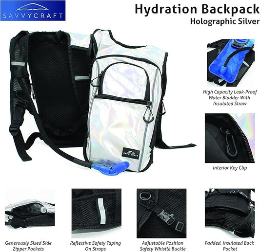 SavvyCraft Hydration Backpack with 2 Liter Water Reservoir, Lightweight Insulation Water Backpack Bladder Bag for Festivals, Biking, Cycling, Hiking, Running and Outdoor