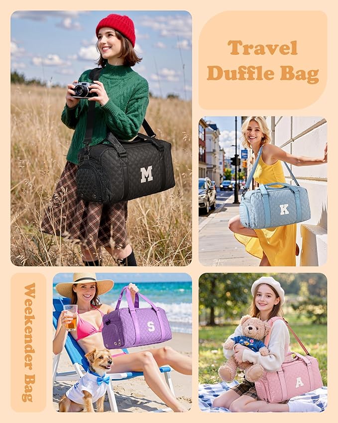 Elilier Personalized Duffle Bag Women Girls Gift: Letter Carry on bags, Dance Cheer bag Sports for Girl, Kid Gymnastics Bags, Birthday Gifts for Women Girls Kids Teens Mom Teacher