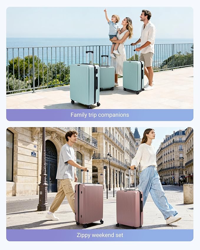 LIGHT FLIGHT Luggage Sets, Durable Hard Shell 3 Piece Set Suitcase with Spinner Wheels, Hardside Lightweight Luggage set with TSA Lock, Large Travel Luggage Set (20" 24" 28"), Rouge Dust