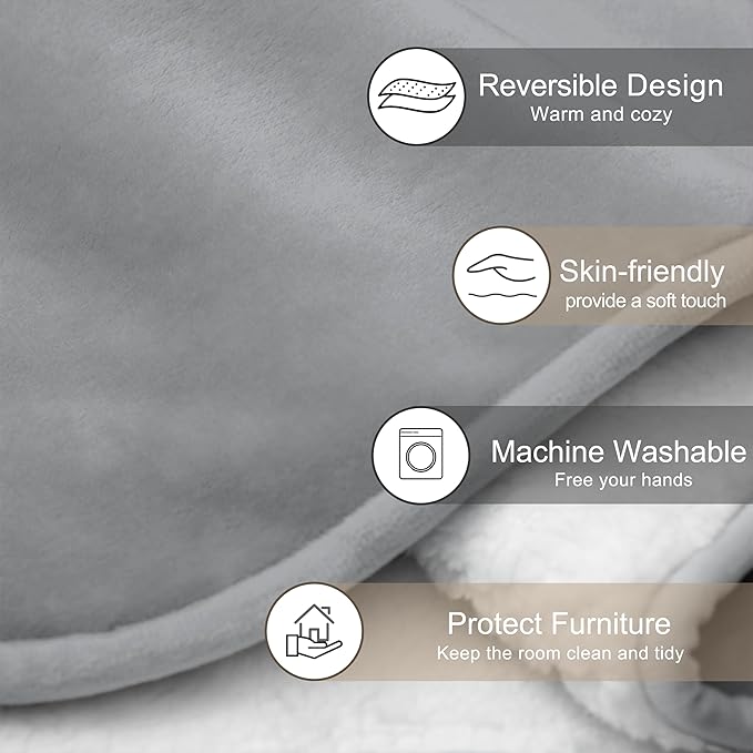 gogobunny Waterproof Pet Blanket for Small Dogs and Cats, Reversible Sherpa Fleece Soft Plush Throw for Couch Protection, Washable Furniture Protector (Grey, 30x40 inches)