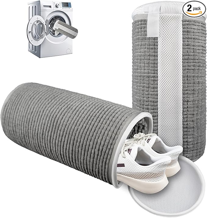 Shoe Wash Bag – Reusable, Protective, Size Adaptable 360° Deep Clean Laundry Bag with Cleaning Fibers for Washing Machine, 2 Pack