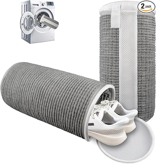 Shoe Wash Bag – Reusable, Protective, Size Adaptable 360° Deep Clean Laundry Bag with Cleaning Fibers for Washing Machine, 2 Pack