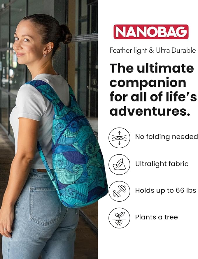 Nanobag Ultra-Lightweight Foldable Backpack for Traveling and Compact Mini Hiking Pack for Men & Women, Reusable Collapsible