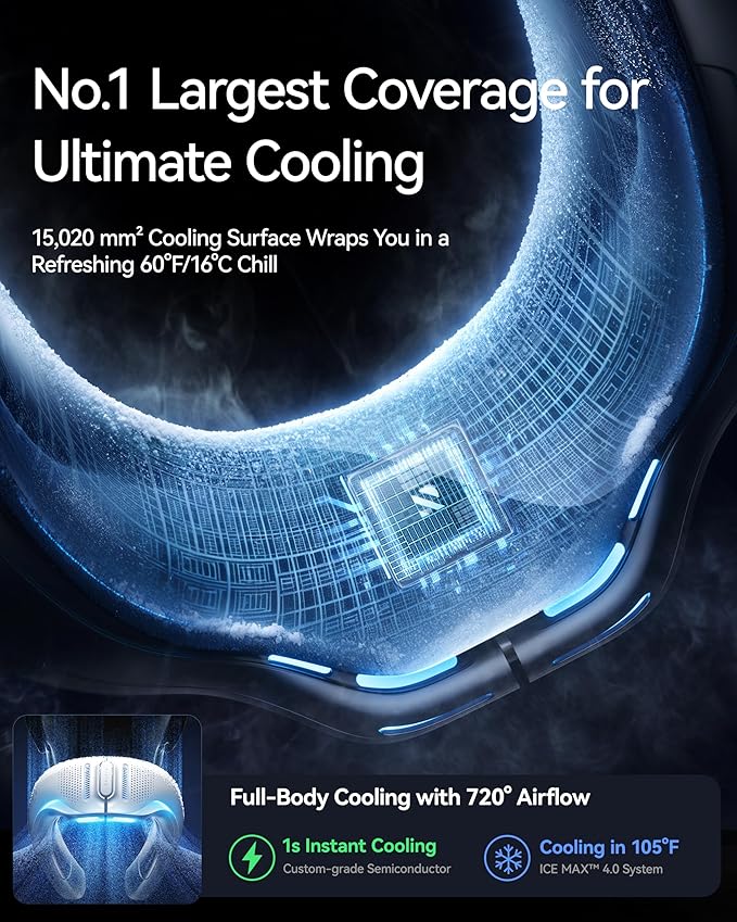 RANVOO AICE LITE Plus 2025 Max Cooling Airflow [No.1 Coolest & Most Durable] Neck Air Conditioner, Ultimate Immersive Personal AC 6,000 mAh Rechargeable Neck Fan Blow Cold Air, Gifts for Mom Dad, Blue