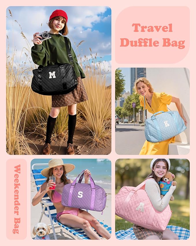 Elilier Monogram Duffle Bag Women Girls Gift: Initial Overnight bags, Dance Cheer bag Sports for Girl, Kid Gymnastics Bags, Birthday Gifts for Women Girls Kids Teens Mom Teacher