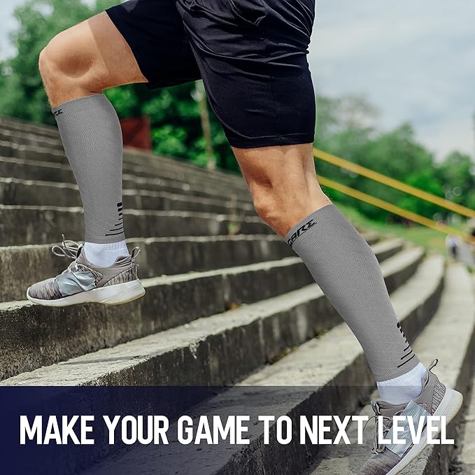 Thoxcare Calf Compression Sleeve for Men Women (1 Pair), Leg Support Footless Compression Socks for Running - Shin Splint Varicose Veins Swelling & Pain Relief, Gray/Black, X-Large