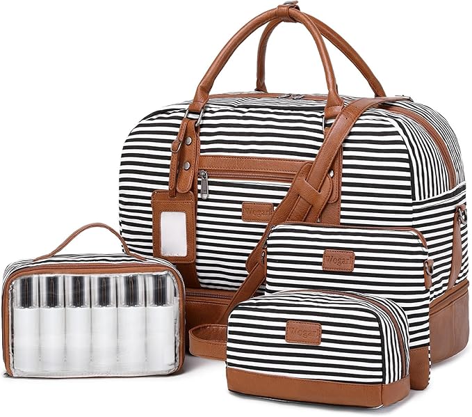 Wogarl Weekender Bags for Women Large Canvas Overnight Bag Travel Duffel Bags Carry on Shoulder Weekend Bag with Shoe Compartment for Travel Night Flight Daily Use