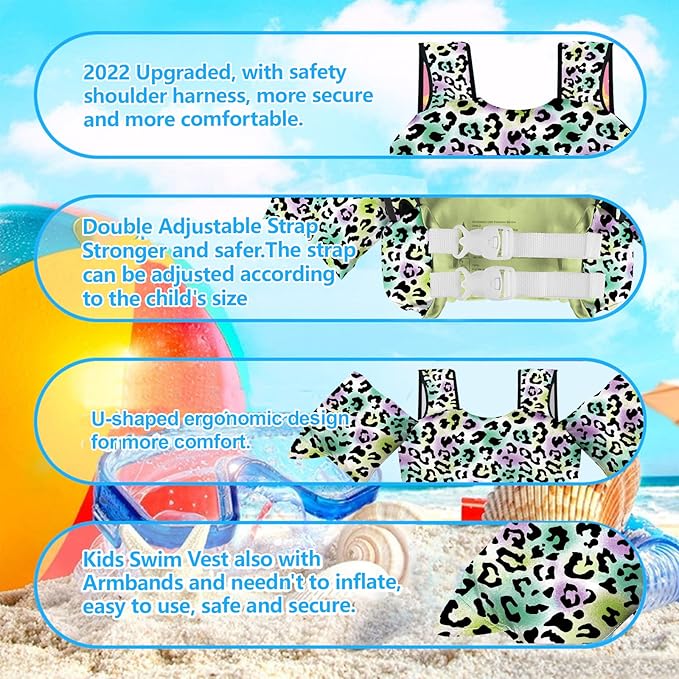 Chriffer Kids Swim Vest Life Jacket for 30-55 Pounds Boys and Girls, Toddler Floaties with Shoulder Harness Arm Wings for 2,3,4,5,6,7 Years Old Baby