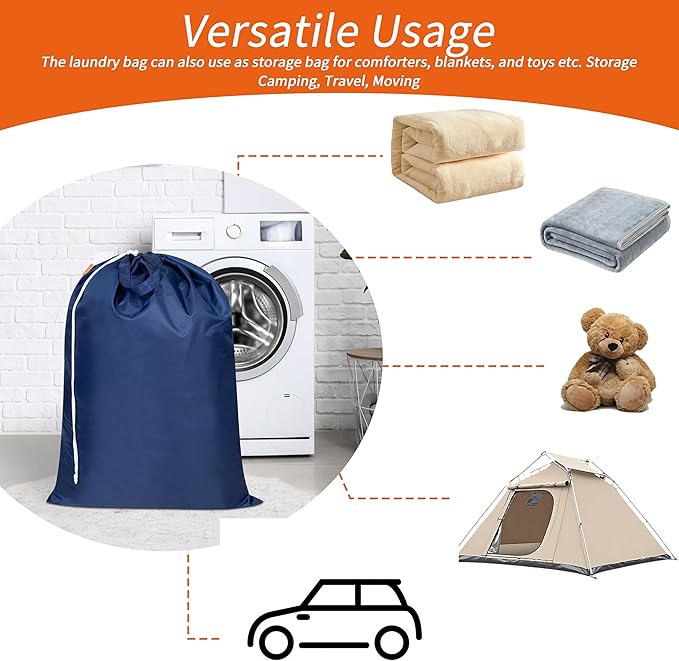 Polecasa Extra Heavy Duty Large Laundry Bag with Sturdy Handles and Drawstring Closure, 28 x 36 inches Durable Storage Bags for Basket, Hamper, College, Dorm, Travel, Navy