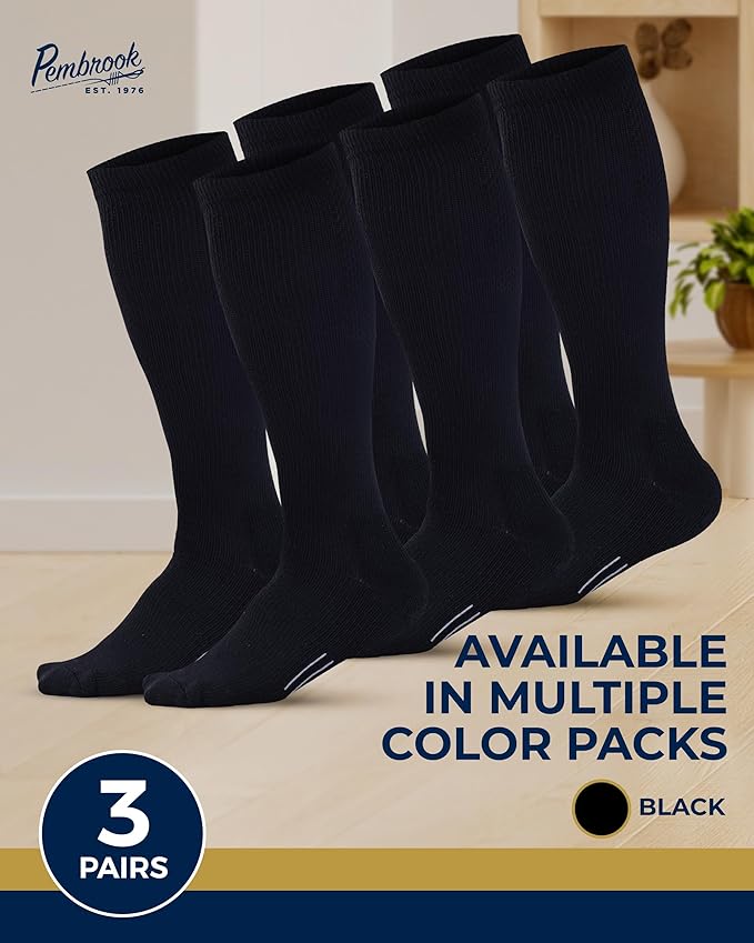 Pembrook Light Compression Socks for Men - 3 Pairs | 8-15 mmhg Compression Dress Socks for Men | Support Socks for Men