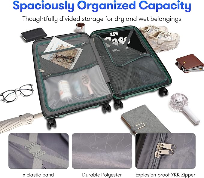 GinzaTravel 29 Inch Large Checked Luggage Expandable Hard Shell Suitcase with Spinner Wheels TSA Lock for Travel, 29inch, Green