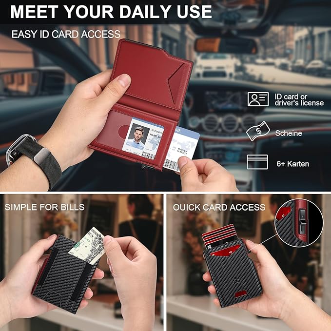 Wallet for Men Wallet with Slim Pop Up Card Holder 9-13 Cards, Bifold Minimalist Smart Wallet RFID Blocking Credit Card Holder with ID Window & Stretchable Cash Slot Compact Metal Aluminum Card Case