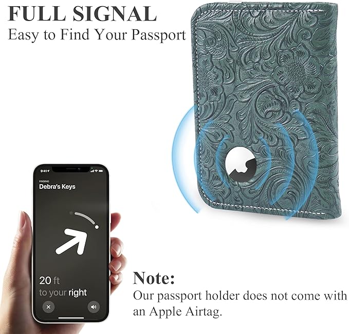 lizimandu Passport Holder with Airtag Slot, Airtag Passport Wallet for Men Women, Slim Leather Passport Holder Case Family for Travel Anti-Lost(1-Carved Grren)