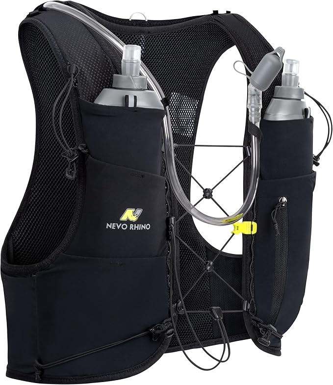N NEVO RHINO Running Hydration Vest with 1.5L Water Bladder & Dual 500ml Soft Flask for Men Women,Adjustable Lightweight 5L Water Backpack for Hiking Trail Running Marathon Cycling