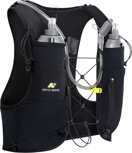 N NEVO RHINO Running Hydration Vest with 1.5L Water Bladder & Dual 500ml Soft Flask for Men Women,Adjustable Lightweight 5L Water Backpack for Hiking Trail Running Marathon Cycling