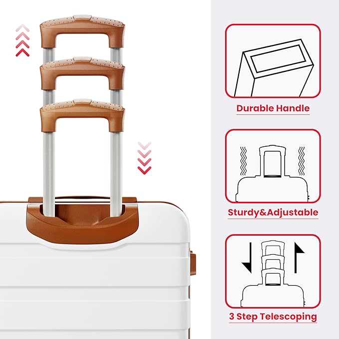 AnyZip Luggage Sets 3 Piece Hardshell Suitcase Set PC ABS Lightweight Travel Suitcases with 4 Double Spinner Wheels TSA Lock 20 24 28 Inch White Brown