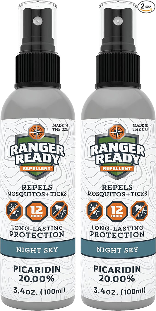 Ranger Ready Repellents Picaridin 20% Tick & Insect Repellent, Night Sky Scent Deet-Free Bug Spray, Travel Size 3.4 Oz. (Pack of 2)