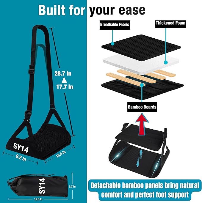 Premium Foot Hammock for Plane Travel – Foot Hanger for Flights Portable Foot Rest for Air Travel Memory Foam Leg Rest Under Desk Foot Hammock Travel Gift Men Women Wheelchair footrest Christmas