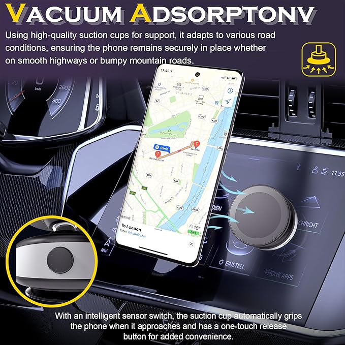 Fostex Vacuum Magnetic Phone Holder Magnet,360 Adjustable Rotatable Magnetic Mount,Electric Vacuum Magnetic Phone Holder,Hands-Freephone Holders for Your Car iPhone 16/15/14/13/12
