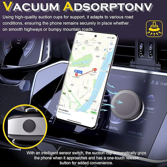 Fostex Vacuum Magnetic Phone Holder Magnet,360 Adjustable Rotatable Magnetic Mount,Electric Vacuum Magnetic Phone Holder,Hands-Freephone Holders for Your Car iPhone 16/15/14/13/12