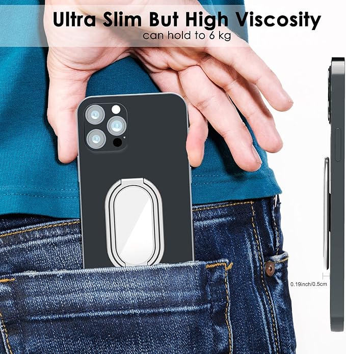 Phone Holder Foldable Phone Stand Phone Ring Holder Finger Kickstand 360° Rotation Cell Phone Stand Metal Phone Grip for Magnetic Car Mount Sticky Phone Grip Compatible with Most Smartphones