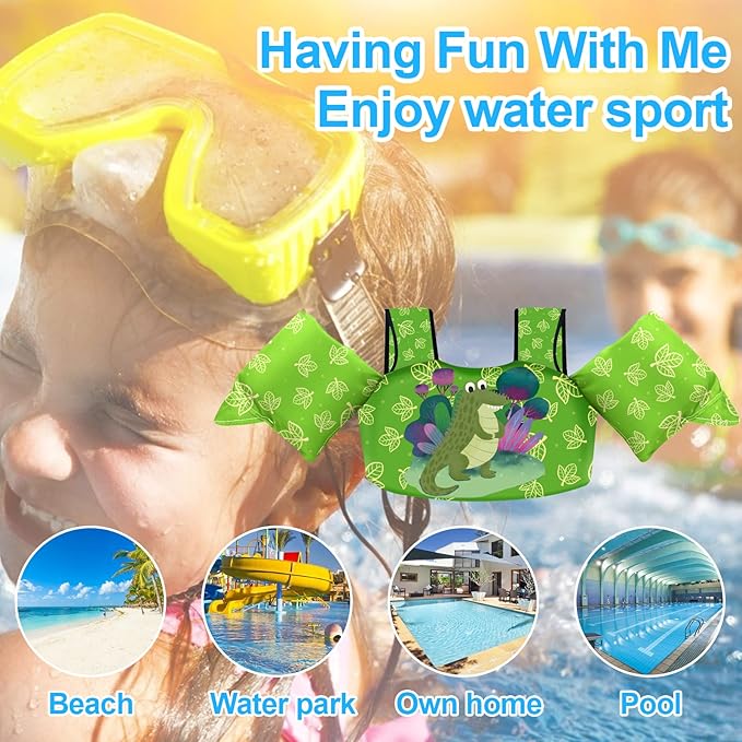 Chriffer Kids Swim Vest Life Jacket for 30-55 Pounds Boys and Girls, Toddler Floaties with Shoulder Harness Arm Wings for 2,3,4,5,6,7 Years Old Baby