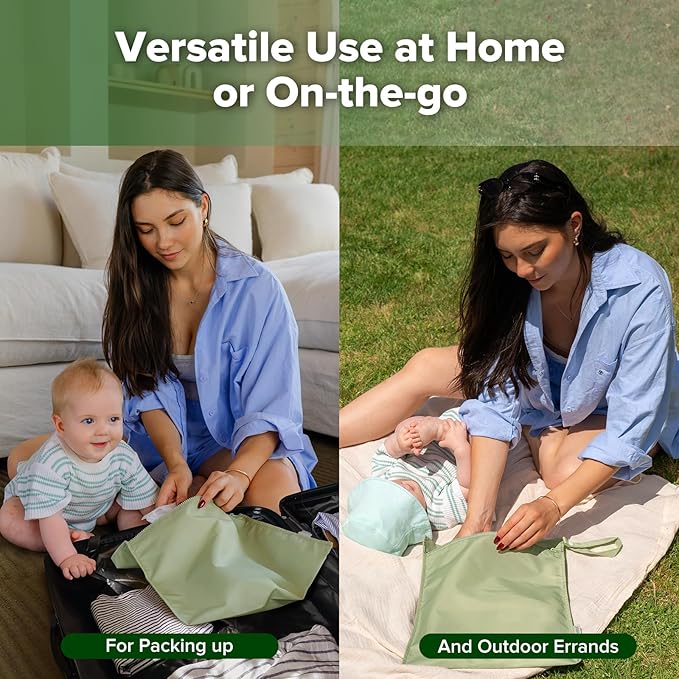 haakaa Waterproof Wet Bags for Baby Wet Dry Bags for Cloth Diaper, Swimsuit & Travel, 2pcs, Grass