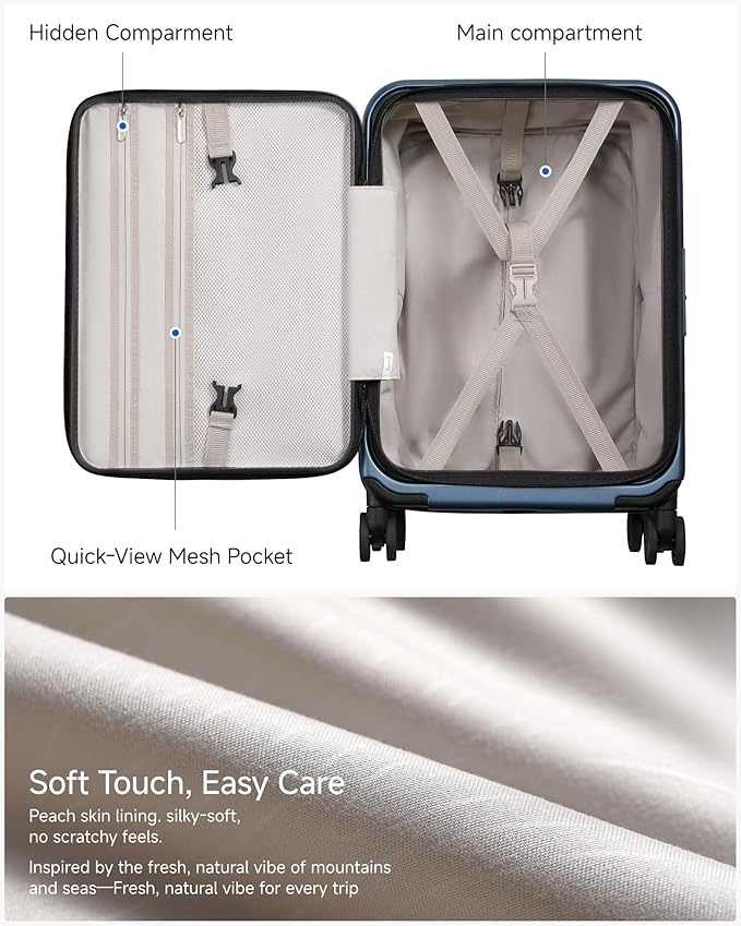 Carry On Luggage Top Opening, FLT Expandable Polycarbonate Hard Shell Suitcase with Wheels (FLO-Lite, Blue, 20 Inch, 38L-43L)