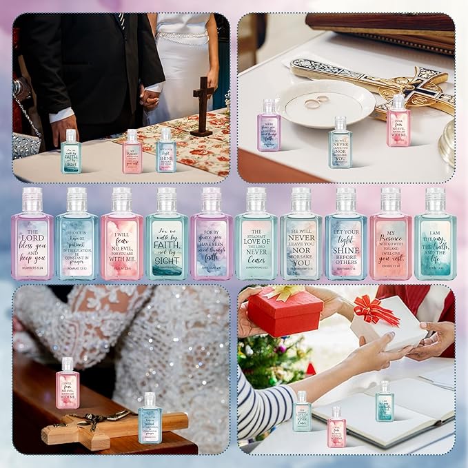 50 Pcs Christian Mini Hand Sanitizer Bulk Bible Verse Hand Sanitizer Religious Inspirational Favors 1fl oz Travel Size Hand Soap Gift for Pastor Church Prayer Christian Party Favors (Watercolor)