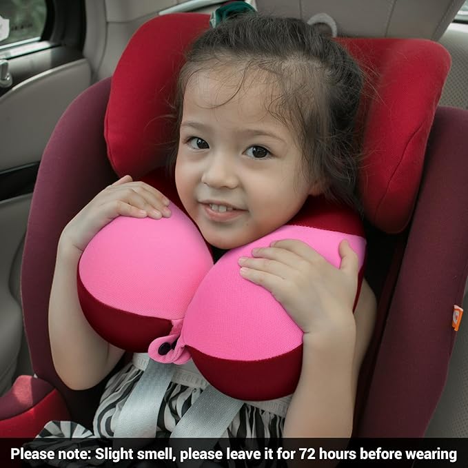 COOLBEBE Kids Travel Neck Pillow, Softly Headrest Travel Pillow for Car & Airplane, Traveling Gifts for Toddler & Children (1, Raspberry Powder)