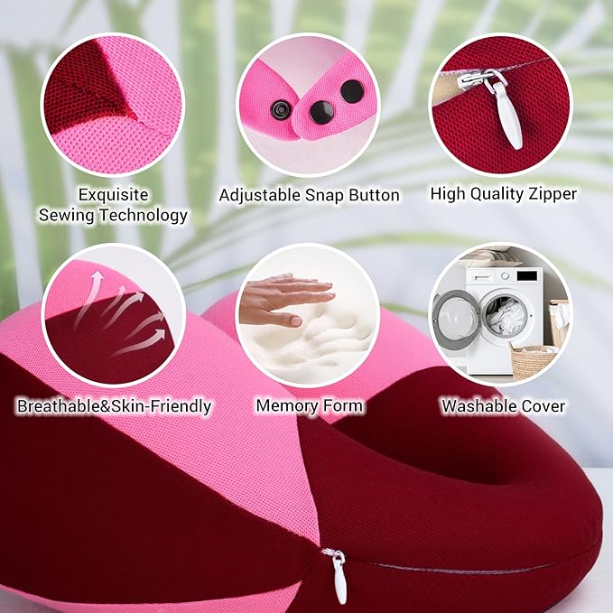 COOLBEBE Kids Travel Neck Pillow, Softly Headrest Travel Pillow for Car & Airplane, Traveling Gifts for Toddler & Children (1, Raspberry Powder)