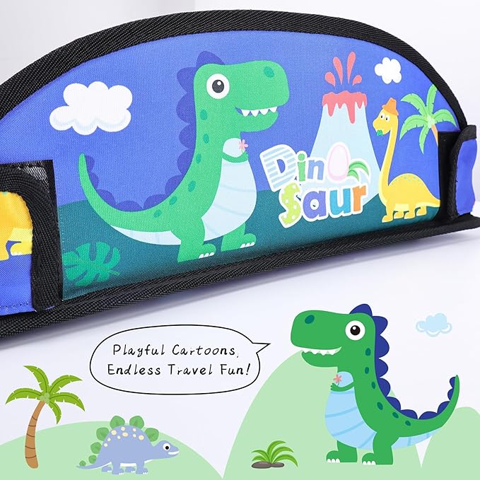 WENRENER Kids Travel Tray for Airplane - Toddler Car Seat Table Tray, Road Trip Essentials for Boys & Girls, Carseat Lap Desk for Kids Road Trip Activities,Blue Dinosaur
