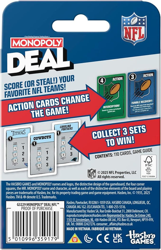 Monopoly Deal NFL Edition Game | Officially Licensed NFL Card Game for Families and Kids | Ages 8+ | 2-5 Players | 15 Mins. | Football Games | Christmas Stocking Stuffers