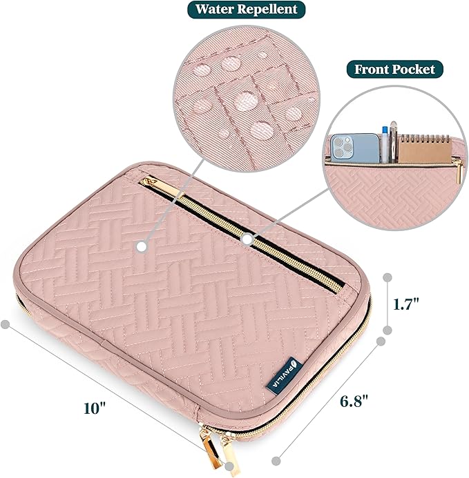 Pavilia Tech Organizer Case - Cable & Charger Storage, Travel Accessories - Pink Quilt