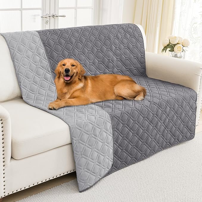 Smiry Waterproof Dog Blanket, 68x82 Inch Soft Pet Bed Cover Reversible, Washable Sofa Couch Furniture Protector for Small Medium Large Dog Puppy Cat, Geometric, Grey/Light Grey