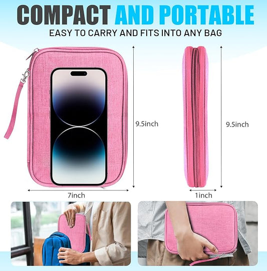 Travel Cable Organizer Bag, Electronics Organizer Tech Pouch with Double Layers for Cords, Chargers, Phone, Earphones, USBs, SD Cards - Travel Essentials Portable Waterproof Tech Pouch