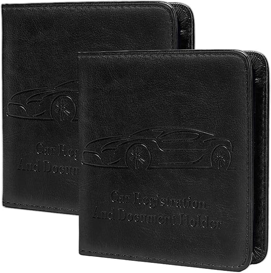 2-Pack Car Registration and Insurance Holder, Car Organization Vehicle Document Organizer with Magnetic Closure for Cards, License in Glove Box, Black