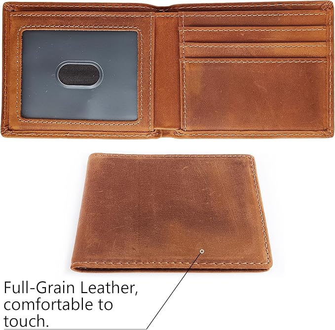 LnxLtw Men's Wallets Leather RFID Blocking Ultra-Thin Bifold | Minimalist Front Pocket Travel Wallet for Men with Card Holder & Money Slot – Yellowish Brown