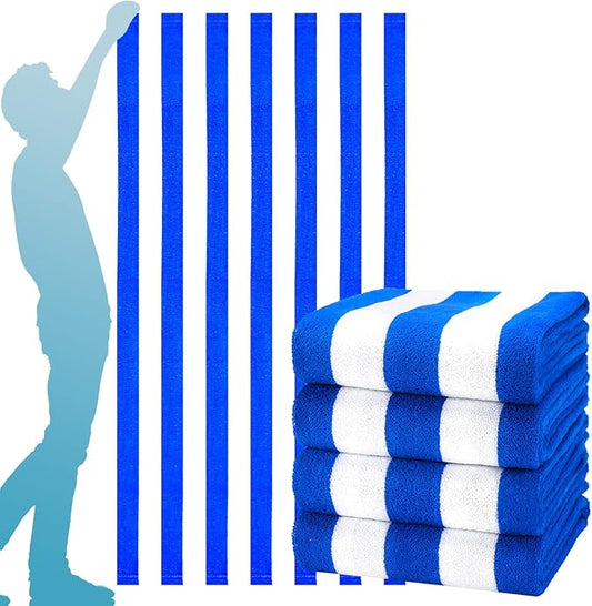 4 Packs Extra Large Bath Towels Striped Beach Towel Set Bathroom Sheets Bulk Oversized Soft Fluffy XL Big Absorbent Microfiber Blanket Turkish Hotel Shower Pool Hot Tub Toallas Baño Grandes Blue