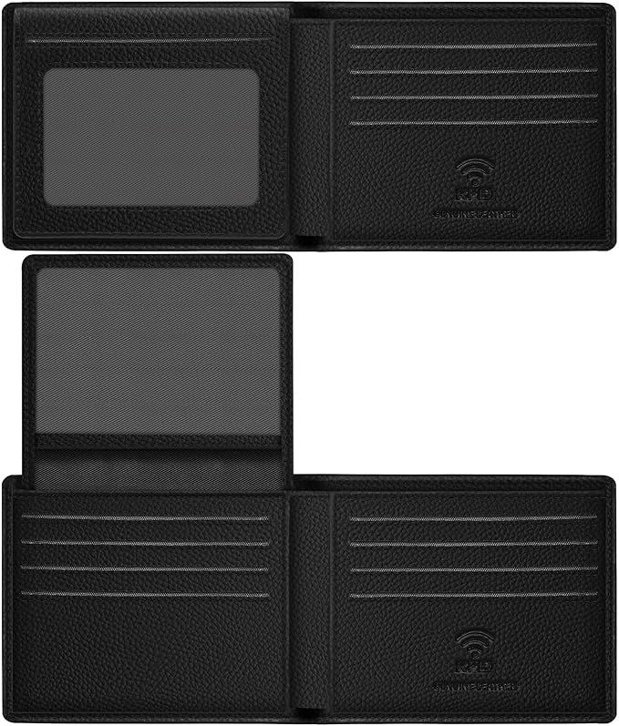 Travelambo Genuine Leather Wallet for Men with Gift Box - Handmade Bifold Stylish - Mens Wallets Rfid Blocking with 2 ID Windows