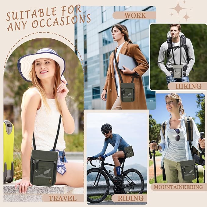 Passport Holder for Travel, Neck Pouch Travel Wallet With RFID Blocking, Waterproof Lightweight Passport Wallet for Women and Men (Army Green)