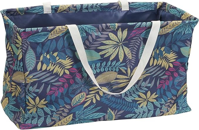 Household Essentials Large Canvas Utility Tote Bag with Handles | Collapsible Storage Basket for Laundry, Groceries, College, Beach, Car & More | Water-Resistant Lining | 11"x22"x13"